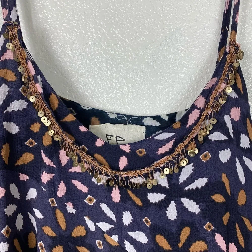 Free People Navy Floral Print Asymmetric Layered Mini Dress